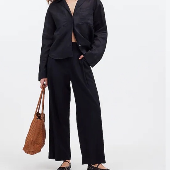 Madewell Black Petite Pull-On Straight Crop Pants in Linen Blend NWT NWOT - Picture 1 of 7